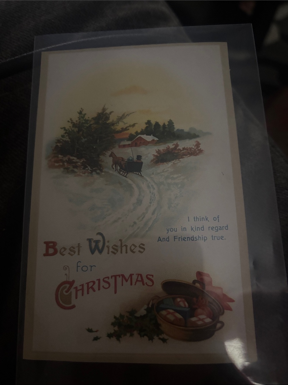 Vintage Christmas Greeting Card - Winter Sleigh Scene